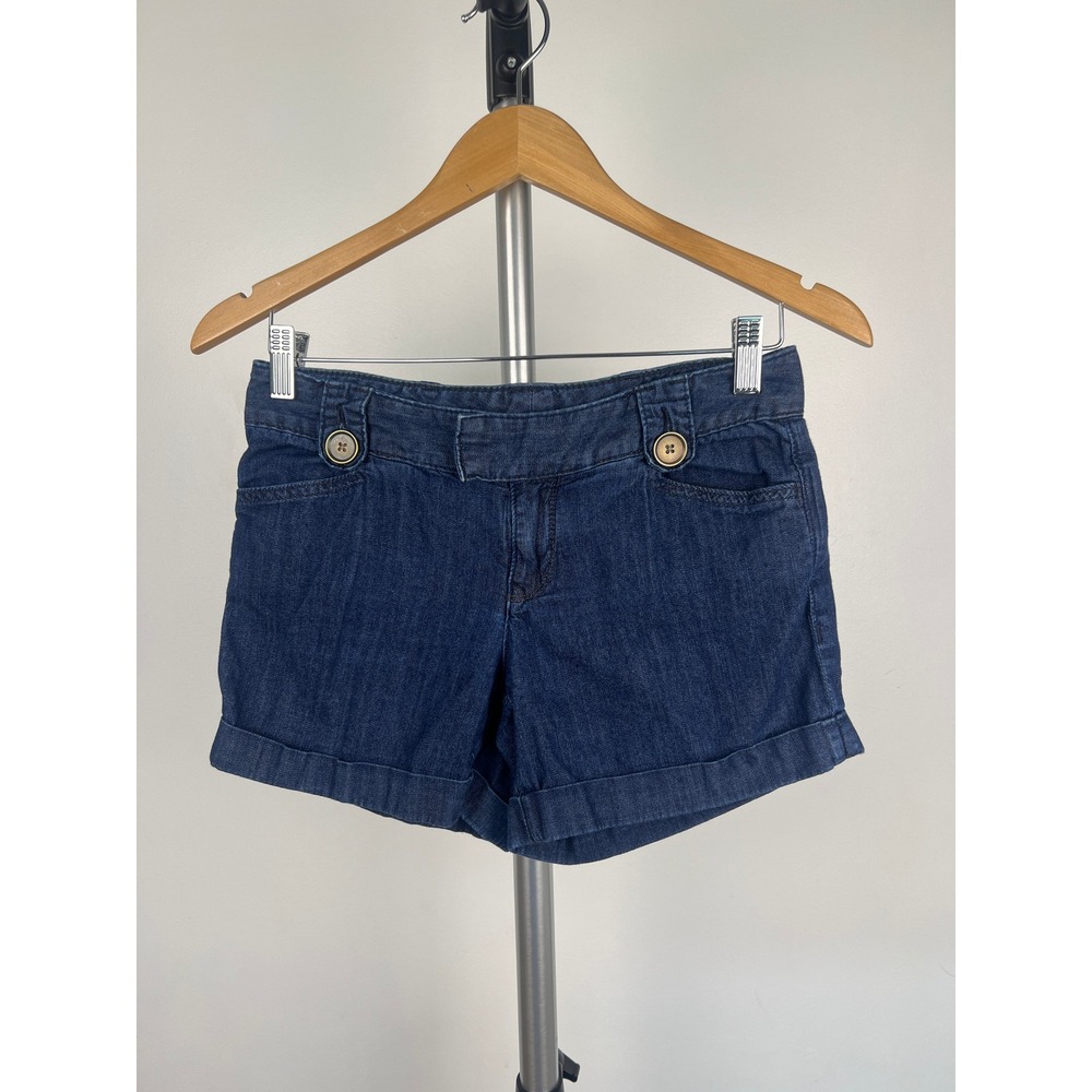 Club Monaco Womens Dark Wash Cuffed Denim Shorts Blue Size 0 Button Detail